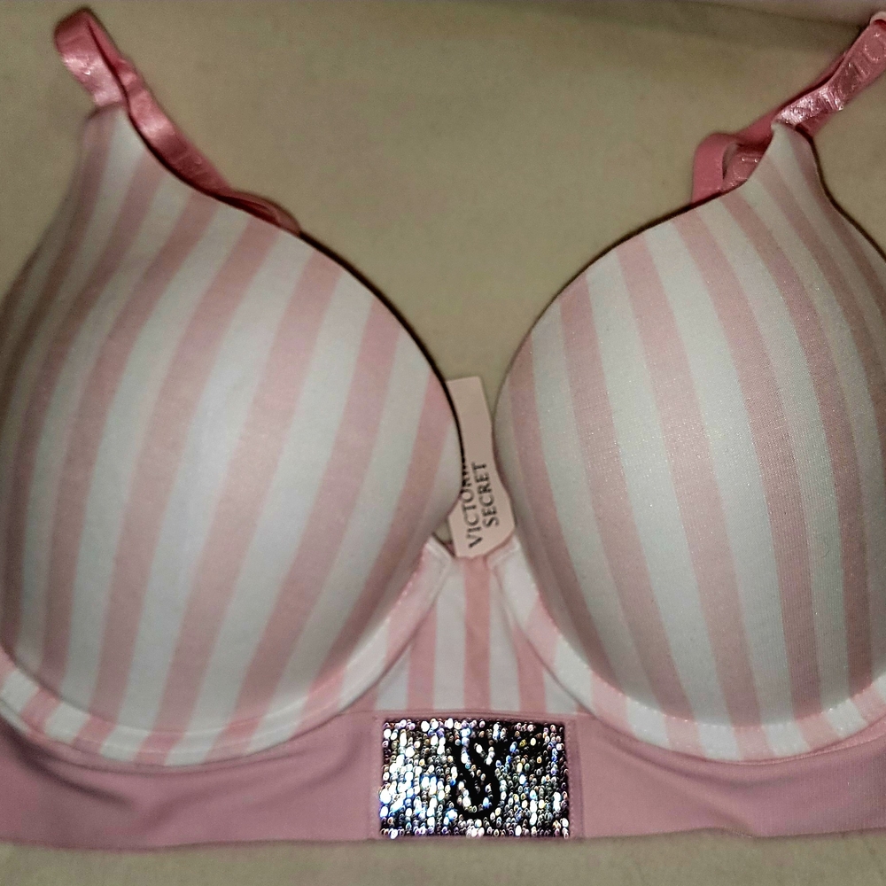 Victoria's Secret Pink and White Striped Seamless Bra